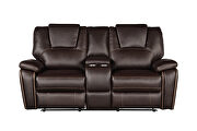 Faux leather upholstery power reclining loveseat in brown by Galaxy additional picture 2
