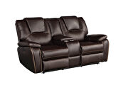 Faux leather upholstery power reclining loveseat in brown by Galaxy additional picture 3