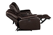 Faux leather upholstery power reclining loveseat in brown by Galaxy additional picture 4