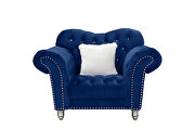 Navy finish tufted upholstered luxurious velvet sofa by Galaxy additional picture 4