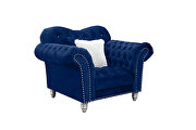 Navy finish tufted upholstered luxurious velvet sofa by Galaxy additional picture 5