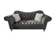 Gray finish tufted upholstered luxurious velvet sofa by Galaxy additional picture 3