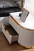 Gold detailed queen size upholstery bed made with wood in white by Galaxy additional picture 13