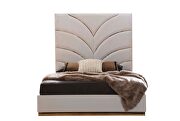 Gold detailed queen size upholstery bed made with wood in white by Galaxy additional picture 19