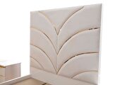 Gold detailed queen size upholstery bed made with wood in white by Galaxy additional picture 3
