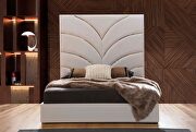 Gold detailed queen size upholstery bed made with wood in white by Galaxy additional picture 8