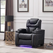 Black faux leather upholstery power reclining sofa w/ usb and led light by Galaxy additional picture 2