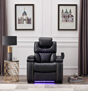 Black faux leather upholstery power reclining sofa w/ usb and led light by Galaxy additional picture 3