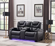 Black faux leather upholstery power reclining sofa w/ usb and led light by Galaxy additional picture 5