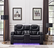 Black faux leather upholstery power reclining sofa w/ usb and led light by Galaxy additional picture 6