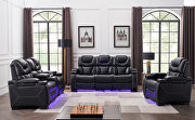 Black faux leather upholstery power reclining sofa w/ usb and led light by Galaxy additional picture 8