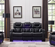 Black faux leather upholstery power reclining sofa w/ usb and led light by Galaxy additional picture 9