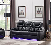 Black faux leather upholstery power reclining sofa w/ usb and led light by Galaxy additional picture 10