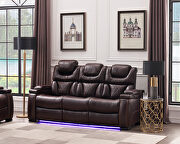 Brown faux leather upholstery power reclining sofa w/ usb and led light by Galaxy additional picture 11