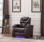 Brown faux leather upholstery power reclining sofa w/ usb and led light by Galaxy additional picture 4