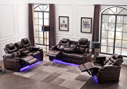 Brown faux leather upholstery power reclining sofa w/ usb and led light by Galaxy additional picture 7
