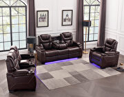 Brown faux leather upholstery power reclining sofa w/ usb and led light by Galaxy additional picture 8