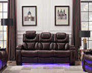 Brown faux leather upholstery power reclining sofa w/ usb and led light by Galaxy additional picture 9