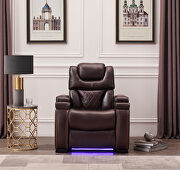 Brown faux leather upholstery power reclining chair w/ usb and led light by Galaxy additional picture 2