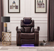 Brown faux leather upholstery power reclining chair w/ usb and led light by Galaxy additional picture 3