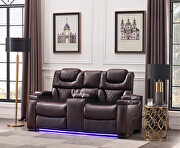 Brown faux leather upholstery power reclining loveseat w/ usb and led light by Galaxy additional picture 2
