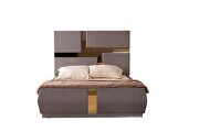 Gold detailed tufted upholstery queen bed made with wood in gray by Galaxy additional picture 2