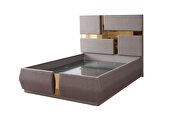 Gold detailed tufted upholstery queen bed made with wood in gray by Galaxy additional picture 4