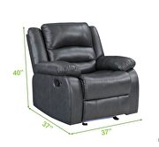 Manual reclining chair made with faux leather in gray by Galaxy additional picture 2