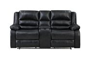 Manual reclining sofa made with faux leather in black by Galaxy additional picture 11