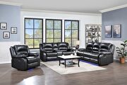 Manual reclining sofa made with faux leather in black by Galaxy additional picture 3