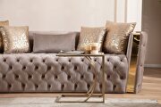 Button tufted sofa with velvet fabric and gold accent in off white by Galaxy additional picture 11