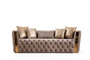 Button tufted sofa with velvet fabric and gold accent in off white by Galaxy additional picture 12