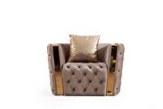 Button tufted sofa with velvet fabric and gold accent in off white by Galaxy additional picture 3