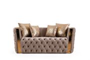 Button tufted sofa with velvet fabric and gold accent in off white by Galaxy additional picture 4