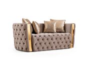 Button tufted sofa with velvet fabric and gold accent in off white by Galaxy additional picture 5