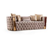 Button tufted sofa with velvet fabric and gold accent in off white by Galaxy additional picture 6