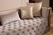 Button tufted sofa with velvet fabric and gold accent in off white by Galaxy additional picture 10