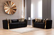 Button tufted sofa with velvet fabric and gold accent in black by Galaxy additional picture 8