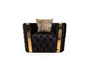 Button tufted chair with velvet fabric and gold accent in black by Galaxy additional picture 3