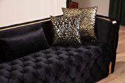 Button tufted loveseat with velvet fabric and gold accent in black by Galaxy additional picture 3