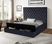 Square black velvet glam style queen bed w/ storage in rails by Galaxy additional picture 2