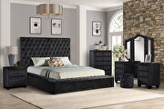 Square black velvet glam style queen bed w/ storage in rails by Galaxy additional picture 4