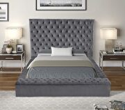 Square gray velvet glam style queen bed w/ storage in rails by Galaxy additional picture 2