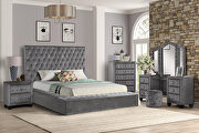 Square gray velvet glam style queen bed w/ storage in rails by Galaxy additional picture 3
