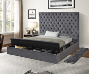 Gray velvet glam style queen bed w/ storage in rails by Galaxy additional picture 3
