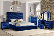 Square navy velvet glam style king bed w/ storage in rails by Galaxy additional picture 3