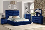 Square navy velvet glam style king bed w/ storage in rails by Galaxy additional picture 4