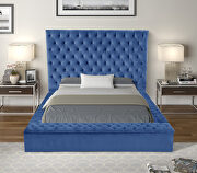 Navy velvet glam style queen bed w/ storage in rails by Galaxy additional picture 3