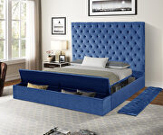 Navy velvet glam style queen bed w/ storage in rails by Galaxy additional picture 4