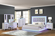 Milky white finish wood queen bed w/ led light in headboard by Galaxy additional picture 2